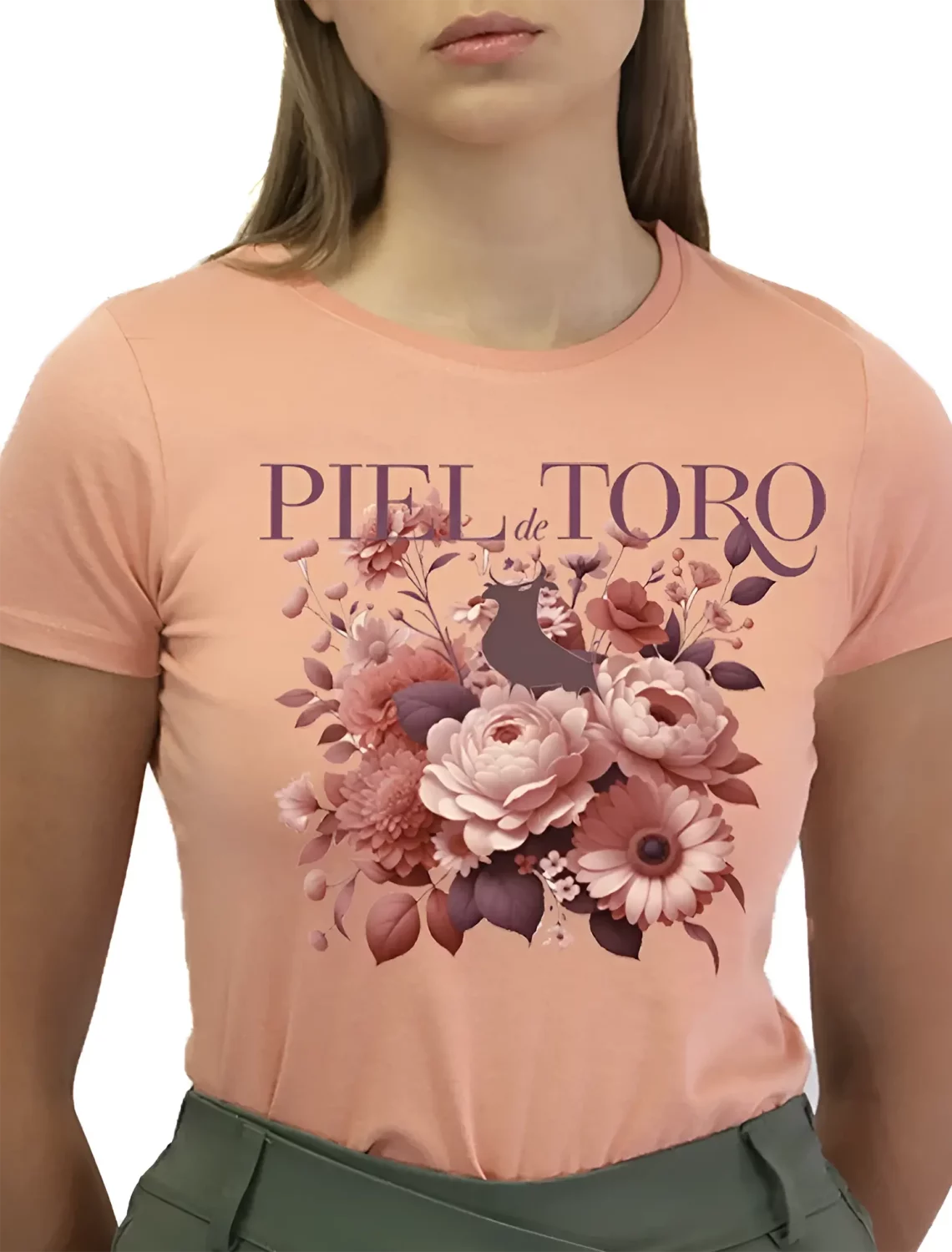 Camiseta de mujer color salmon de flores Piel de Toro 1