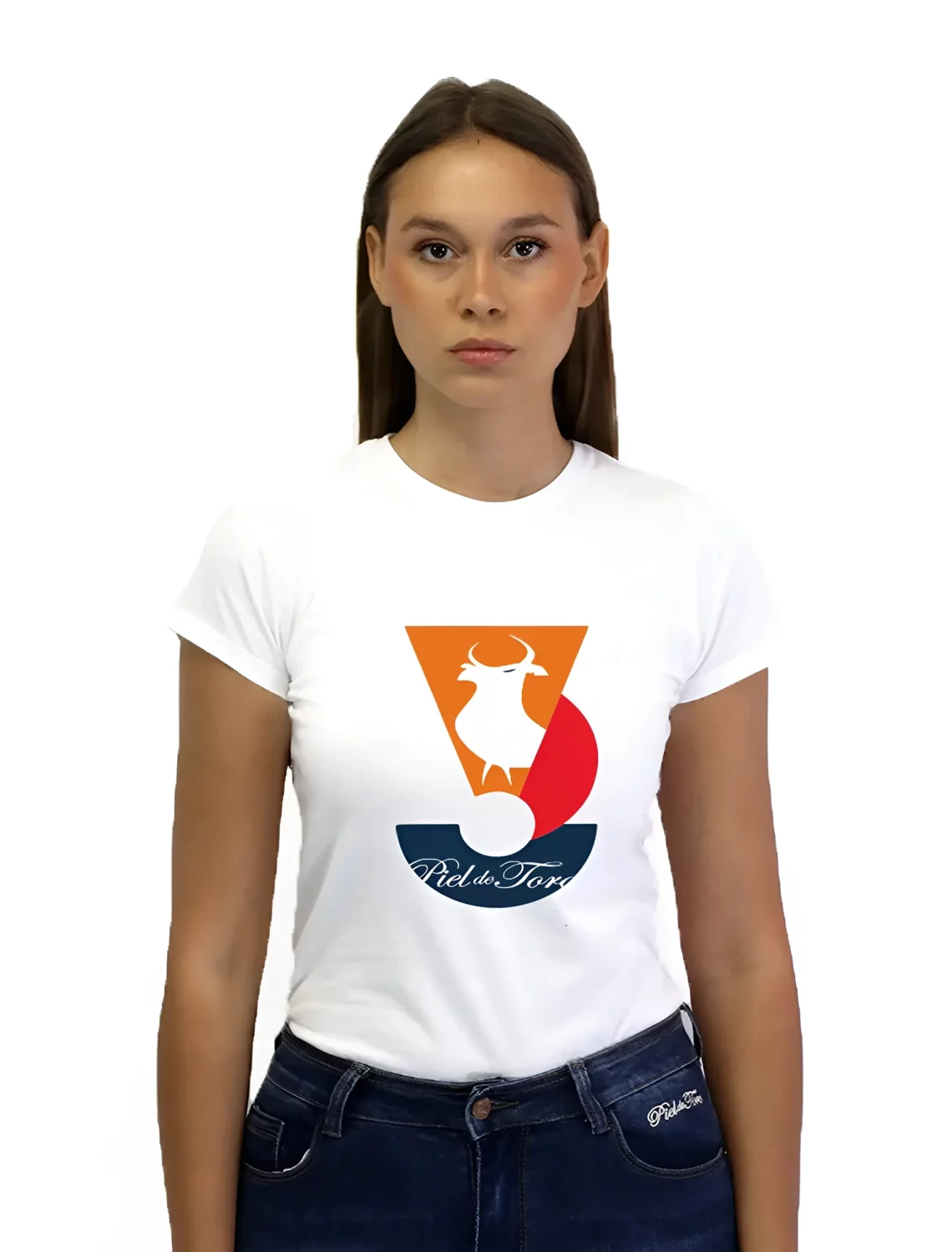 Camiseta de mujer de manga corta naranja toro Vintage Piel de Toro