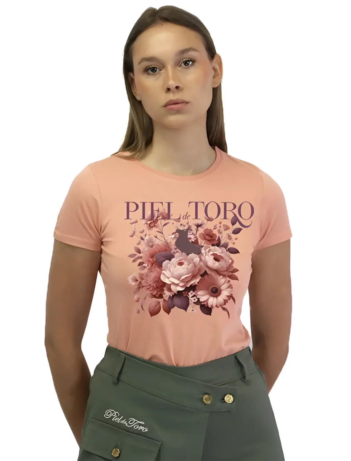 Camiseta de mujer salmón de flores